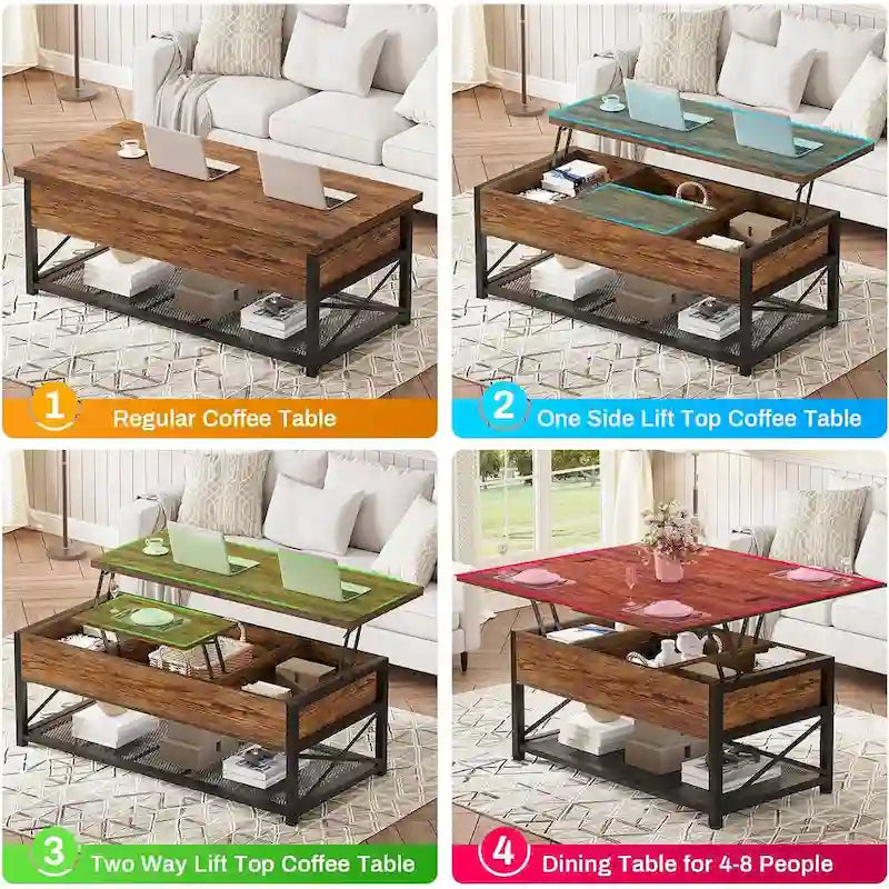 Table basse relevable avec 2 tiroirs et compartiment caché pour salon