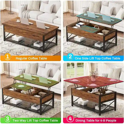 Table basse relevable avec 2 tiroirs et compartiment caché pour salon