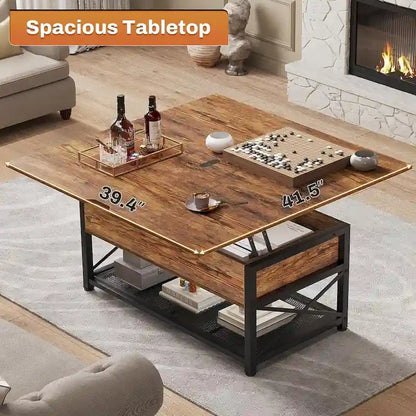 Table basse relevable avec 2 tiroirs et compartiment caché pour salon