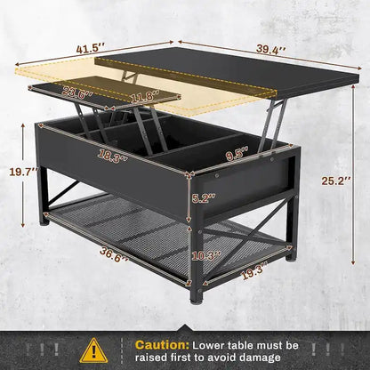 Table basse relevable avec 2 tiroirs et compartiment caché pour salon
