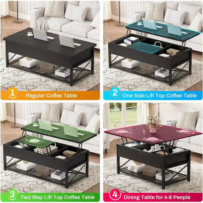 Table basse relevable avec 2 tiroirs et compartiment caché pour salon