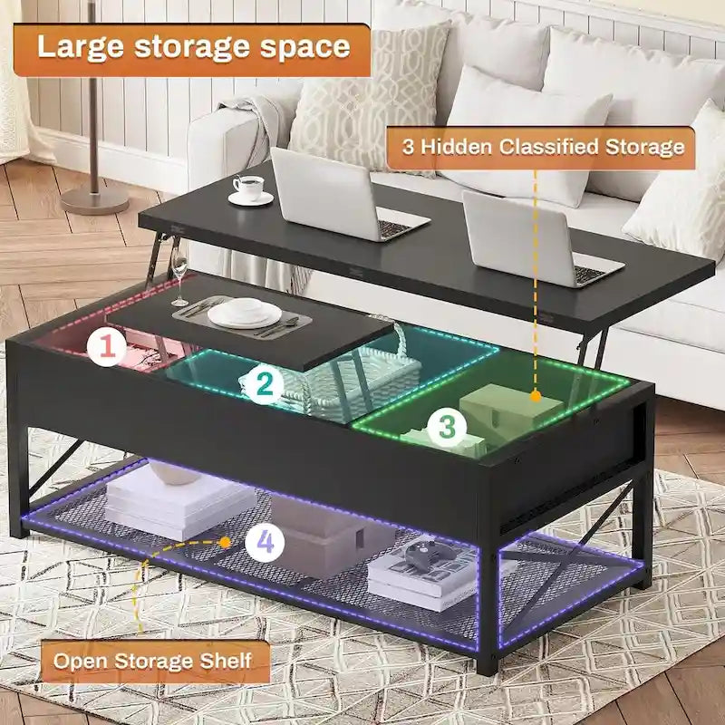 Table basse relevable avec 2 tiroirs et compartiment caché pour salon