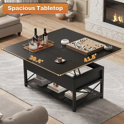 Table basse relevable avec 2 tiroirs et compartiment caché pour salon