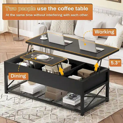 Table basse relevable avec 2 tiroirs et compartiment caché pour salon