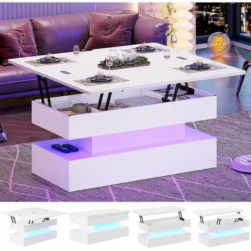 Table basse relevable avec 2 tiroirs et compartiment caché pour salon