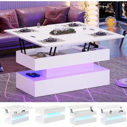 Table basse relevable avec 2 tiroirs et compartiment caché pour salon