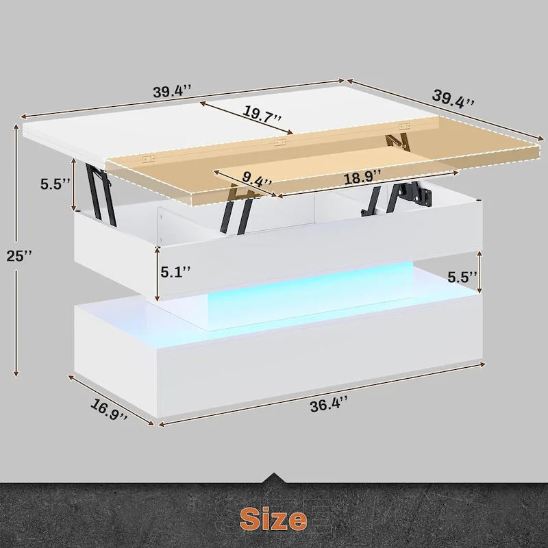 Table basse relevable avec 2 tiroirs et compartiment caché pour salon