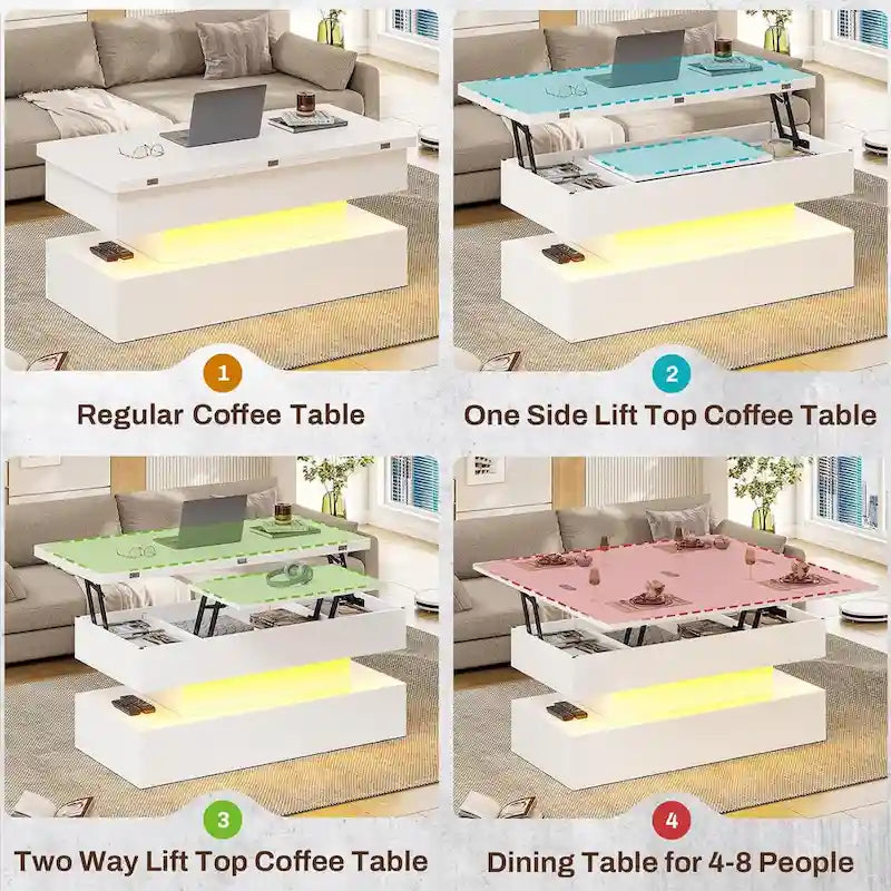 Table basse relevable avec 2 tiroirs et compartiment caché pour salon