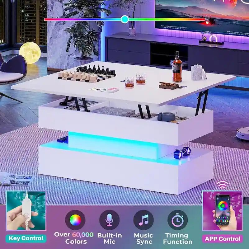 Table basse relevable avec 2 tiroirs et compartiment caché pour salon