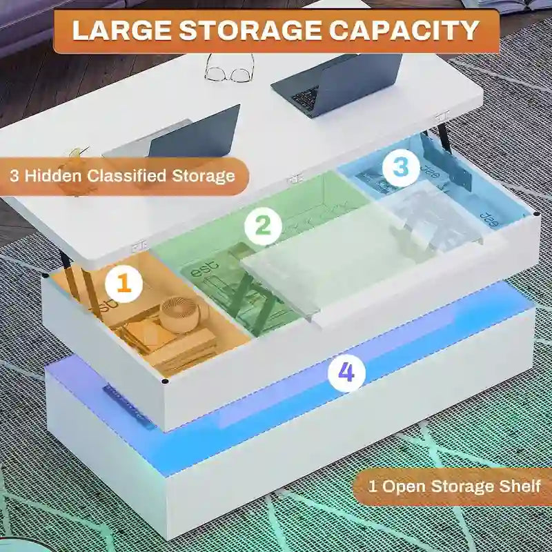 Table basse relevable avec 2 tiroirs et compartiment caché pour salon