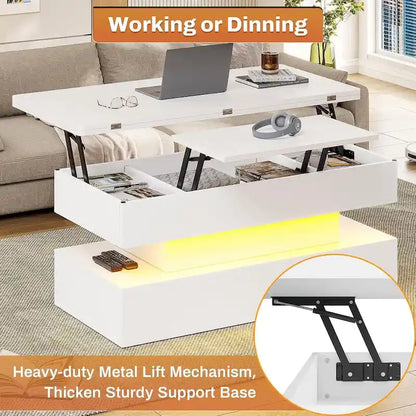 Table basse relevable avec 2 tiroirs et compartiment caché pour salon