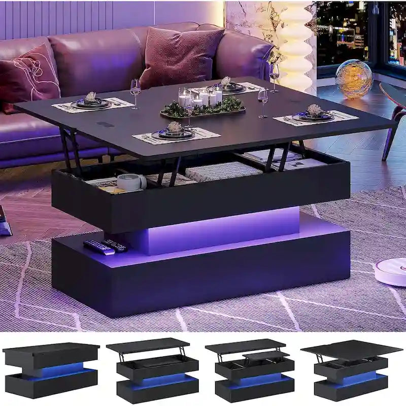 Table basse relevable avec 2 tiroirs et compartiment caché pour salon