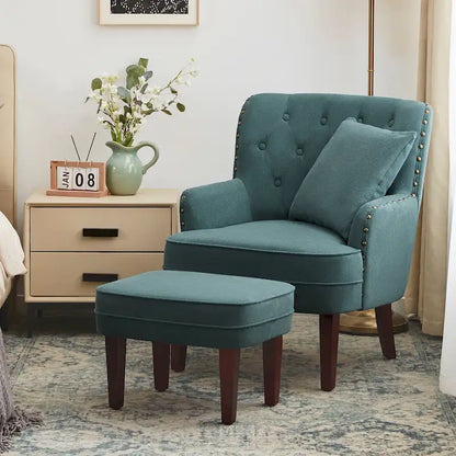 Fauteuil club capitonné avec repose-pieds et coussin