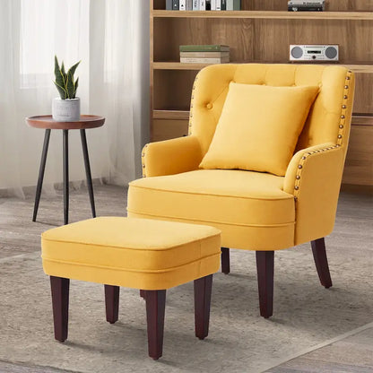 Fauteuil club capitonné avec repose-pieds et coussin
