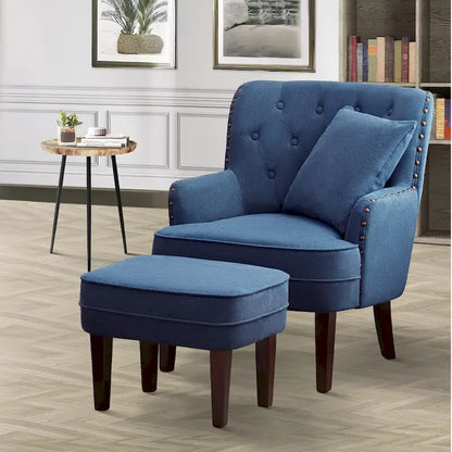 Fauteuil club capitonné avec repose-pieds et coussin