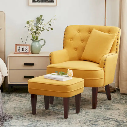 Fauteuil club capitonné avec repose-pieds et coussin