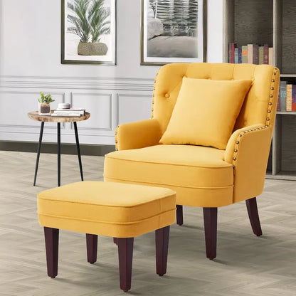 Fauteuil club capitonné avec repose-pieds et coussin