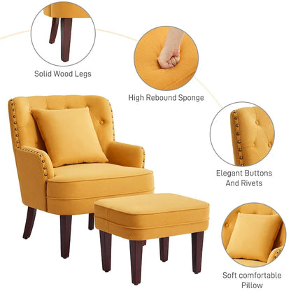 Fauteuil club capitonné avec repose-pieds et coussin