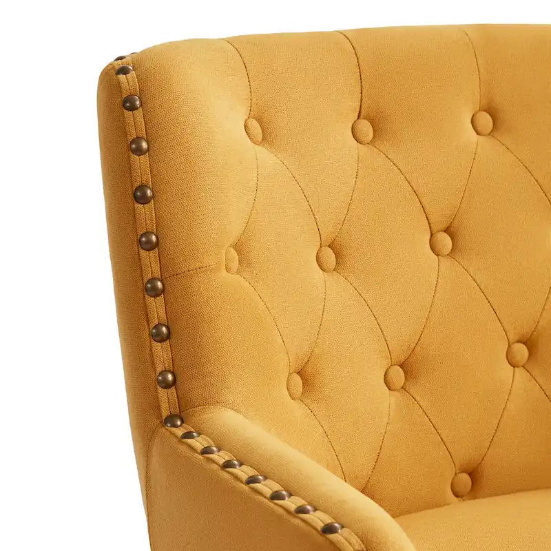 Fauteuil club capitonné avec repose-pieds et coussin