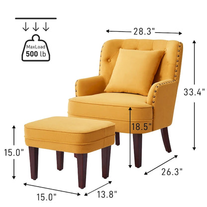 Fauteuil club capitonné avec repose-pieds et coussin