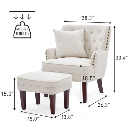 Fauteuil club capitonné avec repose-pieds et coussin