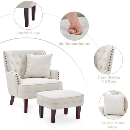 Fauteuil club capitonné avec repose-pieds et coussin