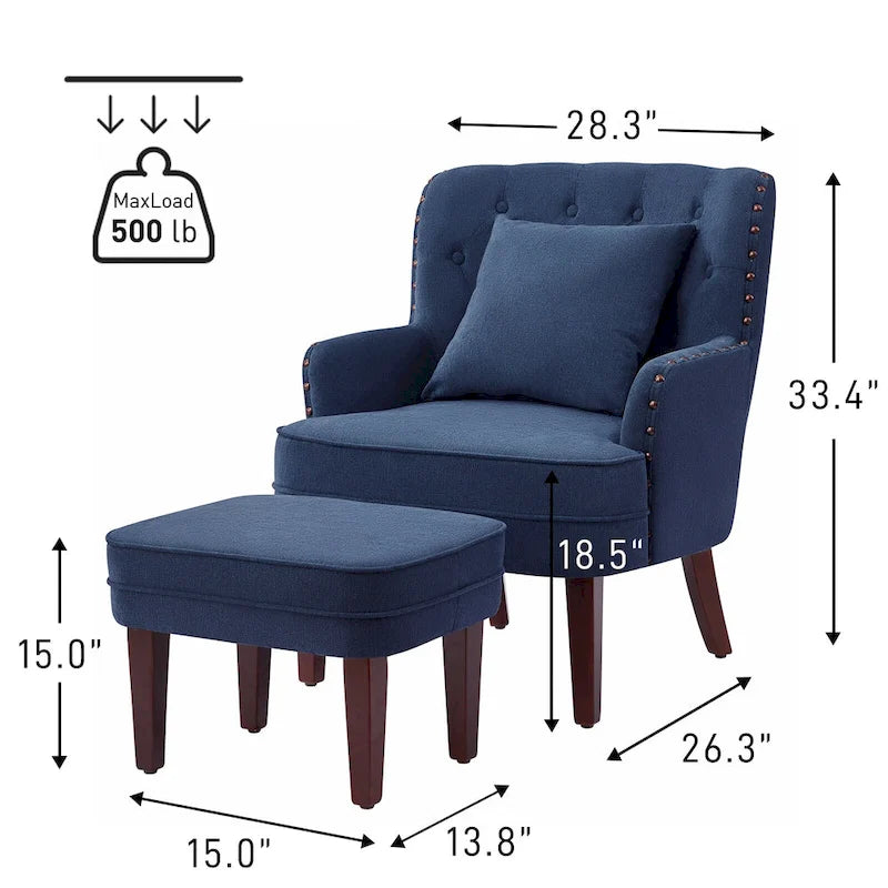 Fauteuil club capitonné avec repose-pieds et coussin