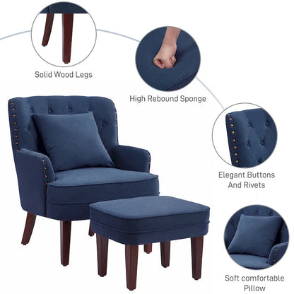 Fauteuil club capitonné avec repose-pieds et coussin