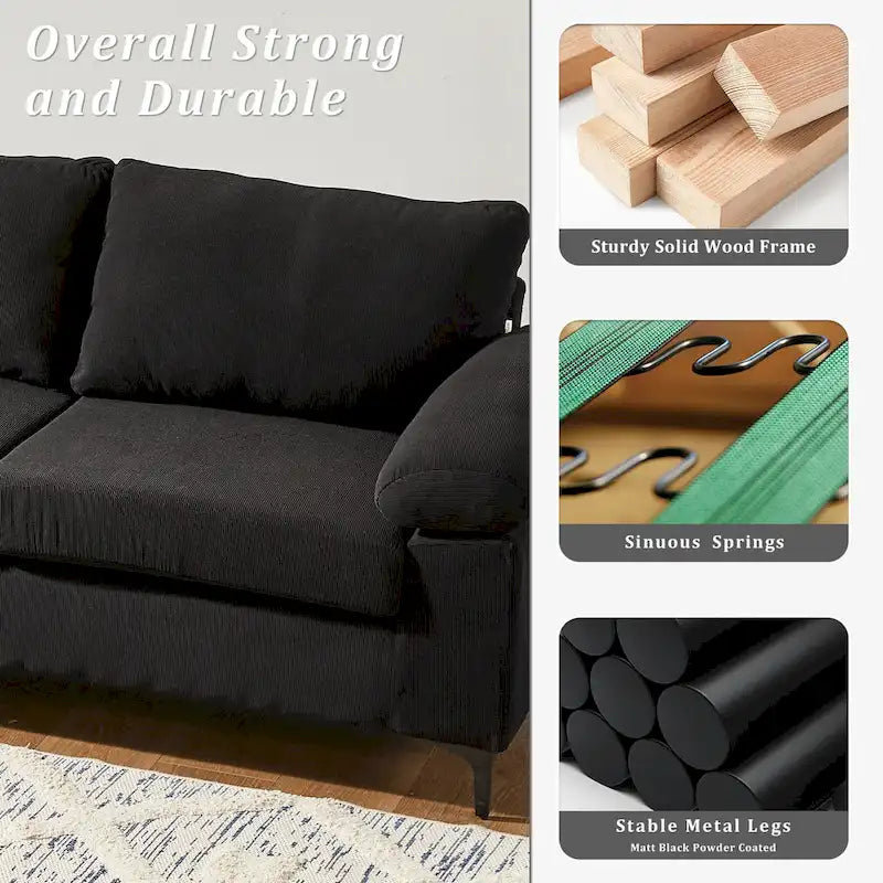 Canapé-lit réversible OVIOS avec coussins moelleux et pieds en métal