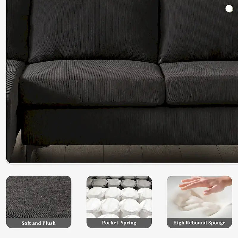 Canapé-lit réversible OVIOS avec coussins moelleux et pieds en métal