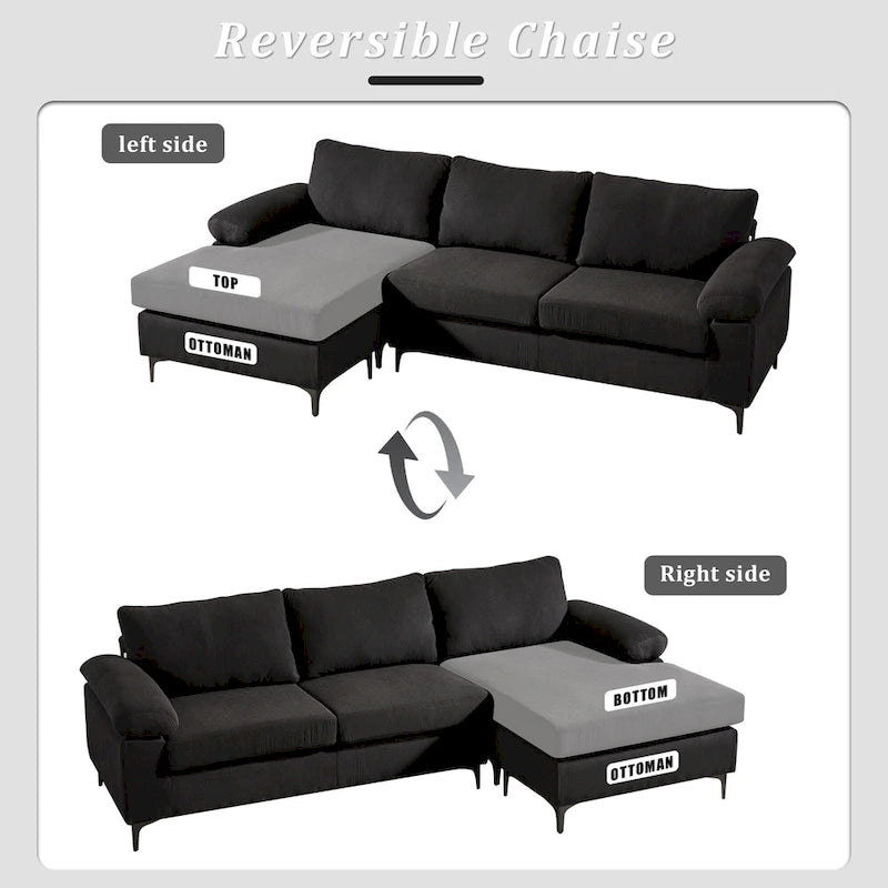 Canapé-lit réversible OVIOS avec coussins moelleux et pieds en métal