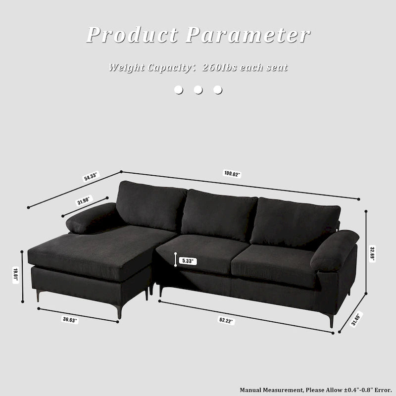 Canapé-lit réversible OVIOS avec coussins moelleux et pieds en métal