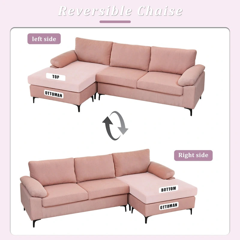 Canapé-lit réversible OVIOS avec coussins moelleux et pieds en métal