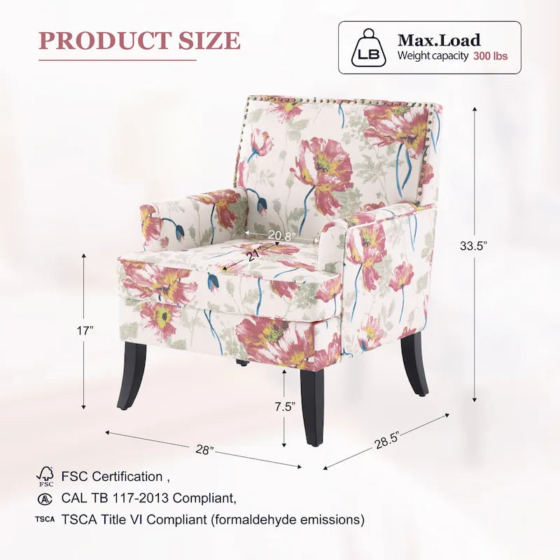 Fauteuil d'appoint Club Chair en lin, garni de clous décoratifs et doté de pieds en bois, orné de rivets.