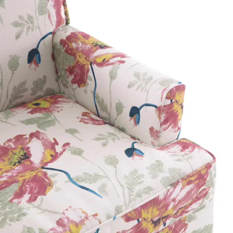 Fauteuil d'appoint Club Chair en lin, garni de clous décoratifs et doté de pieds en bois, orné de rivets.