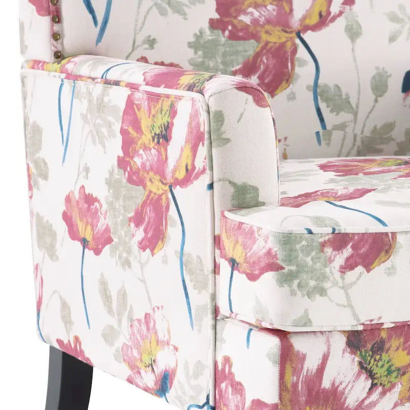 Fauteuil d'appoint Club Chair en lin, garni de clous décoratifs et doté de pieds en bois, orné de rivets.