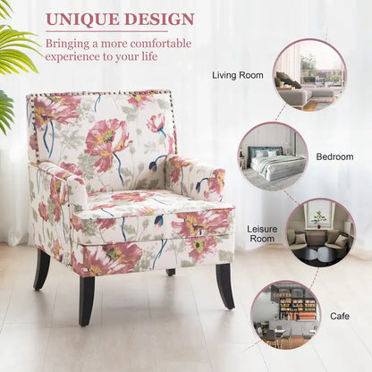 Fauteuil d'appoint Club Chair en lin, garni de clous décoratifs et doté de pieds en bois, orné de rivets.