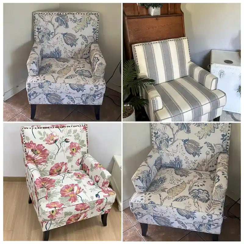 Fauteuil d'appoint Club Chair en lin, garni de clous décoratifs et doté de pieds en bois, orné de rivets.