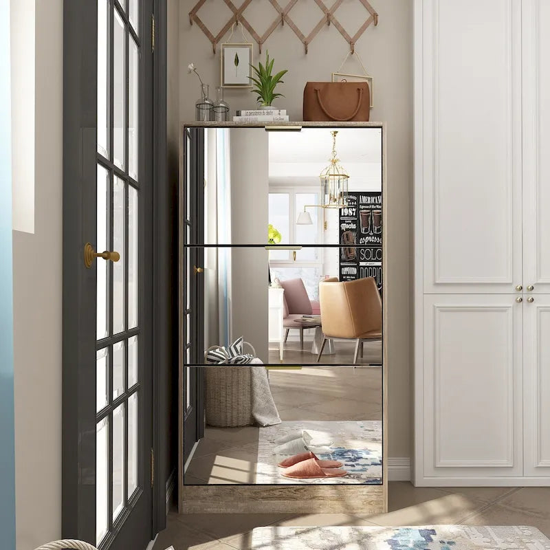 Meuble à chaussures sur pied Kerrogee avec miroir et organisateur de chaussures