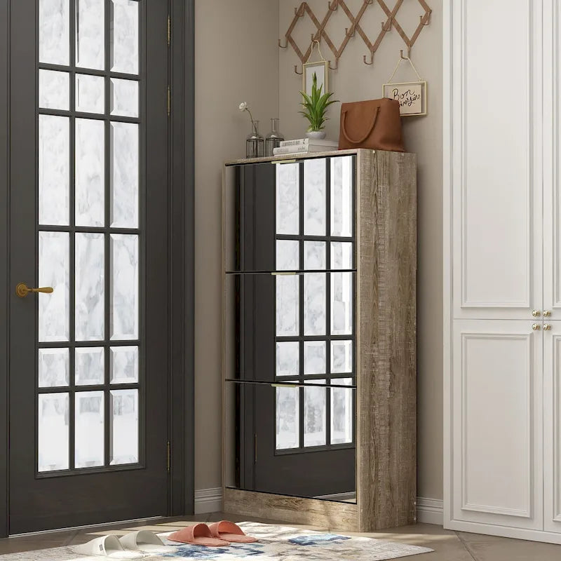 Meuble à chaussures sur pied Kerrogee avec miroir et organisateur de chaussures