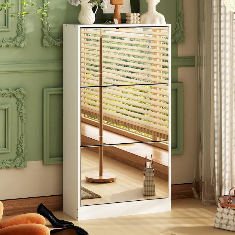 Meuble à chaussures sur pied Kerrogee avec miroir et organisateur de chaussures