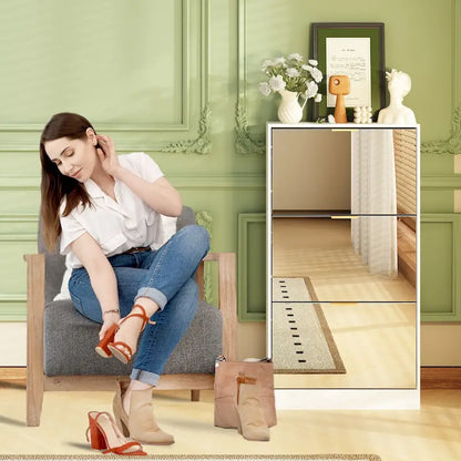 Meuble à chaussures sur pied Kerrogee avec miroir et organisateur de chaussures