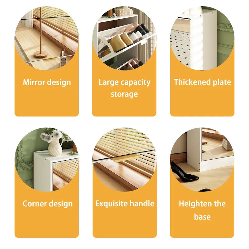 Meuble à chaussures sur pied Kerrogee avec miroir et organisateur de chaussures