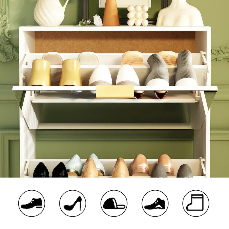 Meuble à chaussures sur pied Kerrogee avec miroir et organisateur de chaussures