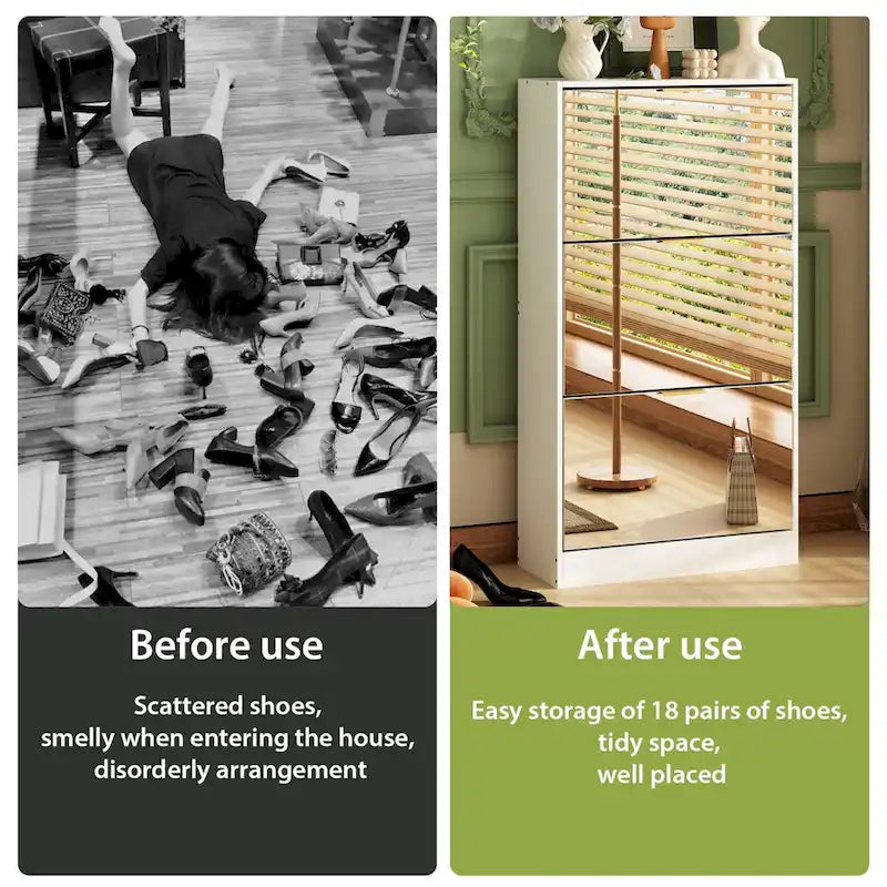 Meuble à chaussures sur pied Kerrogee avec miroir et organisateur de chaussures