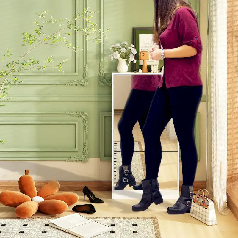 Meuble à chaussures sur pied Kerrogee avec miroir et organisateur de chaussures