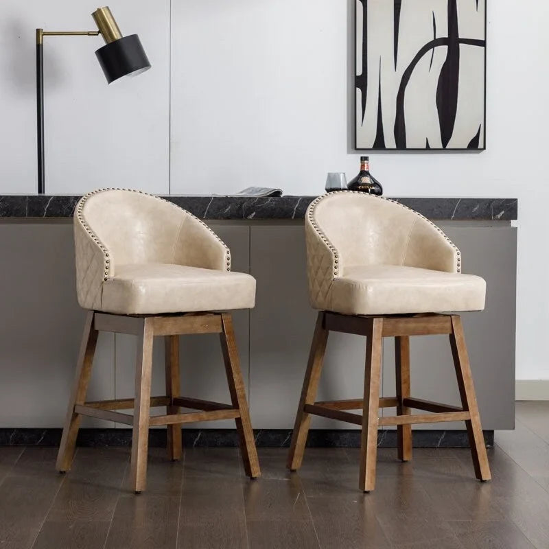 Tabourets de bar pivotants en bois, hauteur comptoir, avec repose-pieds (lot de 2)