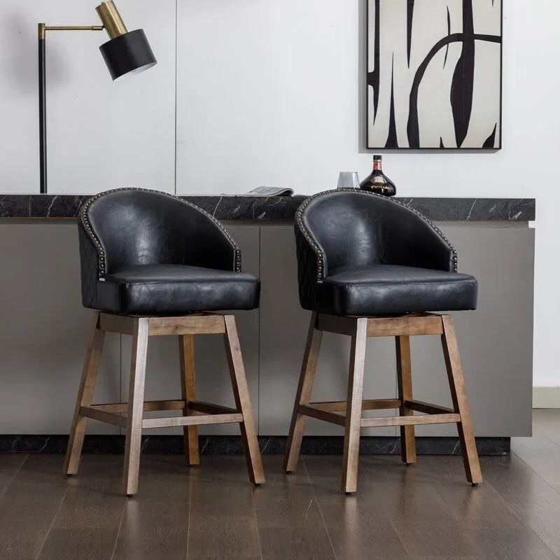 Swivel Wood Counter Height Bar Stools with Footrest (Set of 2)