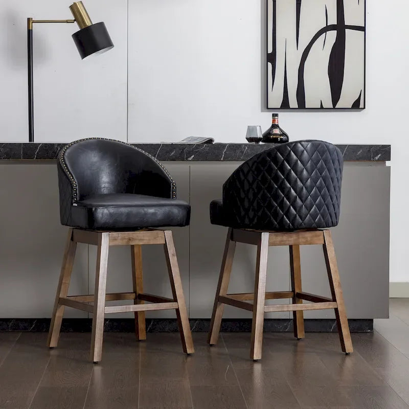 Tabourets de bar pivotants en bois, hauteur comptoir, avec repose-pieds (lot de 2)