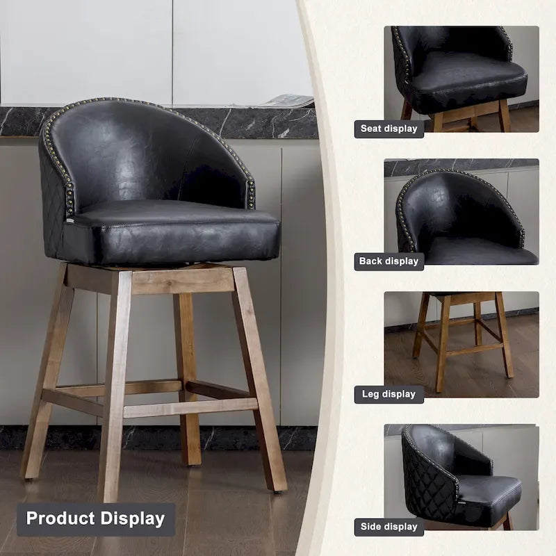 Tabourets de bar pivotants en bois, hauteur comptoir, avec repose-pieds (lot de 2)